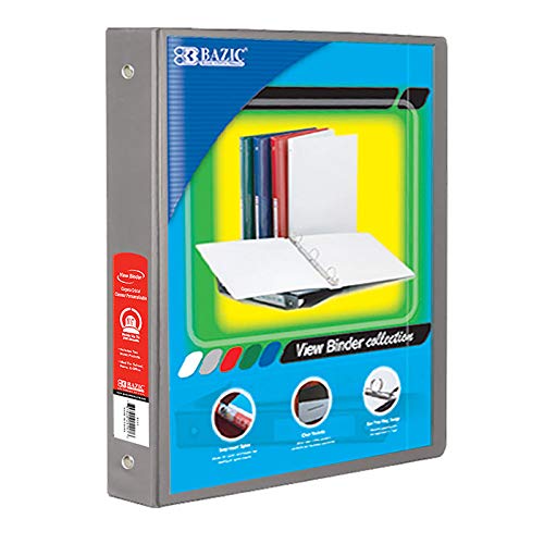 Bazic 1.5" Grey 3-Ring View Binder W/2-Pockets #TOP7