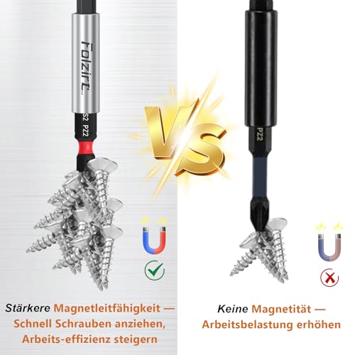 Folzirt 4 Stück 60/100/150/300mm lang schnellwechsel magnetischer Bithalter mit 25mm Bits für Akkuschrauber, 1/4\ Sechskantschaft Bohrer Verlängerung für Schlagschrauber, Trockenbau Bits Aufsatz
