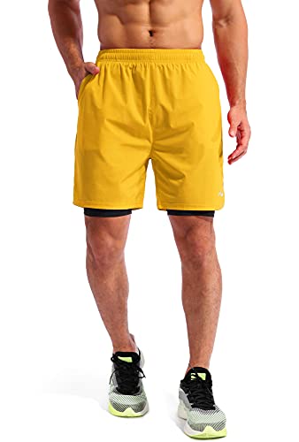 Image of Pudolla Men's 2 in 1 Running Shorts 5 inch Quick Dry Gym Athletic Workout Shorts for Men with Phone Pockets