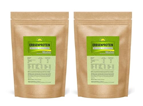 Erbsenprotein (86% Eiweiß, 18 Aminosäuren, vegane Premiumqualität), 2 kg (2x 1 kg) im Beutel, ohne Zusatzstoffe, Bonemis®