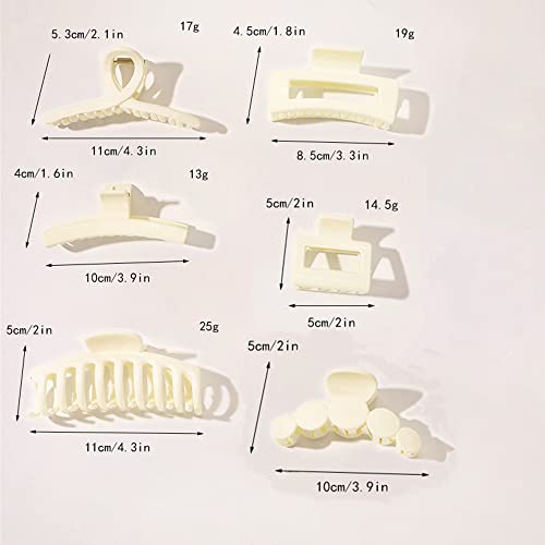 6Pcs Big Hair Claw Clips Nonslip Large Claw Clip For Women Thin Hair Cute Jaw Hair Clips For Women Hair Claws Barrettes Ponytail Holder Hair Accessories,White #TOP6