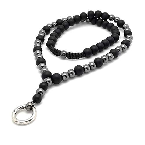 Schwarze Perlenkette Herren aus Onyx Hämatit Anhängerverschluss -...