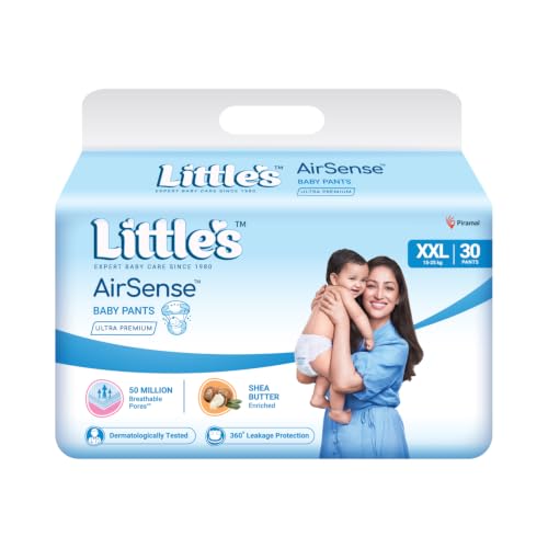 Image of Little's AirSense Ultra Premium Pant Style Baby Diapers XXL 30 Count | 50 Million Breathable Pores | Enriched with Shea Butter | Dermatalogically tested |15-25 kg