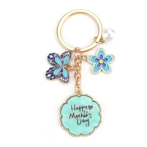 SHTALHST Mom Keychain,Blue Floral Butterfly Keychain,Mothers Day Gift for Mom