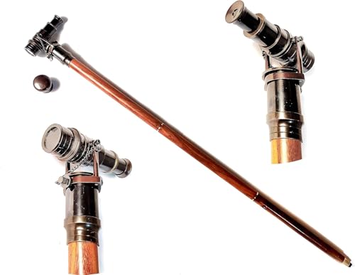 Nautical Wooden Walking Stick/Cane with Vintage Brass Victorian Telescope Handle (Black Antique) Rustic Vintage Home Decor Gifts