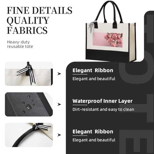 Canvas Tote Bag for Women Beach Tote Purse Reusable Grocery Bag Pink Rose Balloon Heart Aesthetic Shopping Bags3