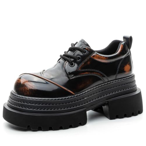 Vintage Distressed Leather Round Toe Loafers with Thick Sole Comfortable Casual Platform Shoes for Walking Daily Workwear and Stylish 4 Inch Height Boost