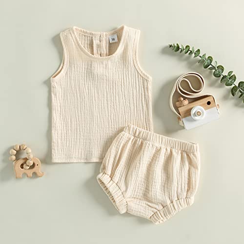 Moreeluck Baby Girl Summer Clothes Shorts Set 2Pcs Soft Tank Top Camisole And Bloomers Short Bottoms Outfit Suit 0-24 Months (A Apricot, 12-18 Months) #TOP1