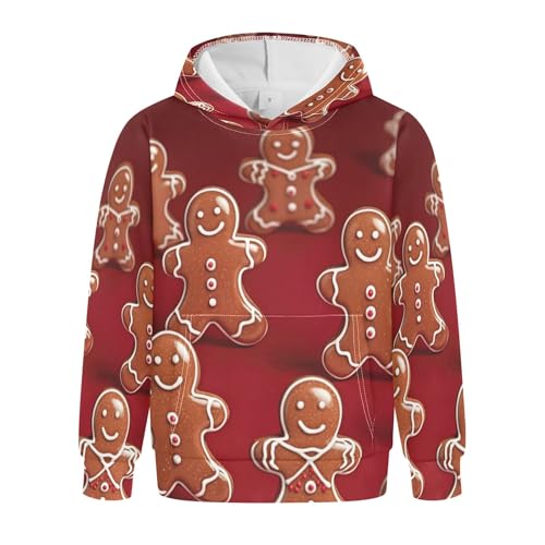 Kids Hoodies Sweaters Christmas Gingerbread Hooded Sweatshirts with Big Pockets for Boys Girls B0400020