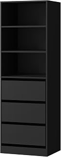 OIKITURE Wardrobe Shelf with 3 Drawers, Clothes Storage Cabinet with Built-in Unit, Storage Organiser with Hanging Rail, Wardrobe Closet for Bedroom, Living Room, 50.5 x 40 x 159cm, Black