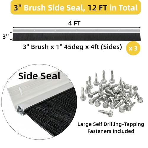 Mindoub 12 FT Garage Door Side Brush Seal, 3" Long High-Density Nylon Bristle with 45 Degree Pre-Drilled Aluminum Track, Single Side Jamb Weather Stripping for 12FT Tall Doors by Mindoub - Used condition - Image 2