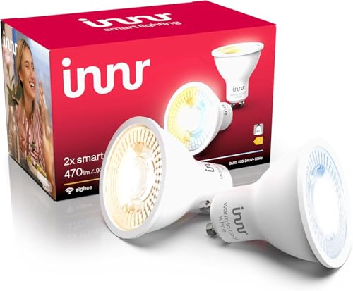 innr innr GU10 Zigbee Smart Lampe, funktioniert mit Hue* und Alexa (Bridge erforderlich), Warm- bis Kühlweiß, GU10 LED Spots dimmbar, Smart Home Lampe, 470lm, 2 Stück