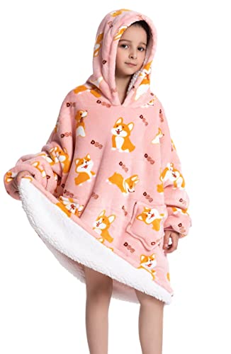 Ksnnrsng Sweat à Capuche Couvertures Polaire Couverture Super Douce Confortable Hoodie à Capuche pour Garçons Filles Enfants Ado (as4, Age, 7_Years, 13_Years, Plus, Taille Plus, Corgi, 7-13 Ans) Cover