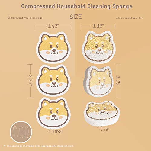 Vilphel Smile Dog Compressed Cellulose Kitchen Sponges 3 Counts Reusable Kitchen Sponges Pack Natural Cleaning Sponges For Household Cleaning #TOP1