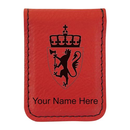 LaserGram Slim Magnetic Money Clip, Coat of Arms Norway, Personalized Engraving Included (Red)