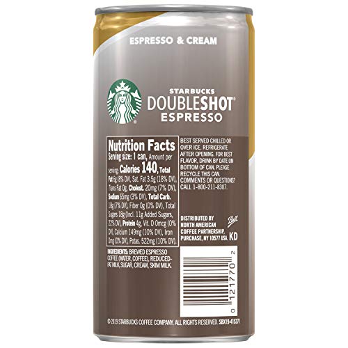 Starbucks Doubleshot, Espresso + Cream, 6.5 Ounce, 12 Pack