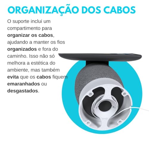 Suporte Base Elevação de Mesa com Enrolador de Cabos Compatível com Alexa Echo Show 10