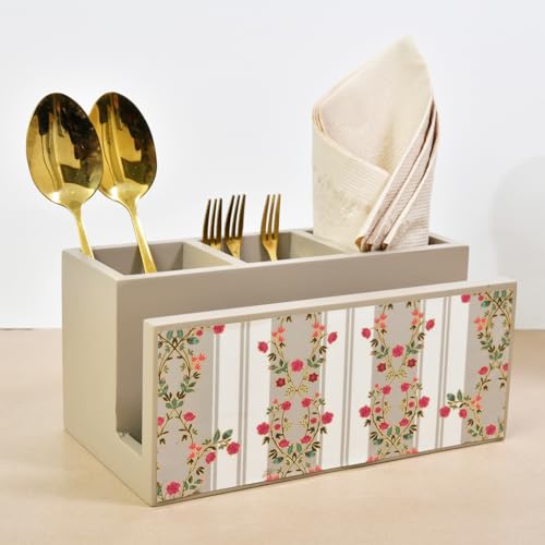 Image of Home Sparkle Engineered Wood Cutlery Holder | Brown | Spoon Stand & Napkin Rack | Multipurpose Kitchen Organizer for Dining Table, Restaurant & Countertop (B13V46)