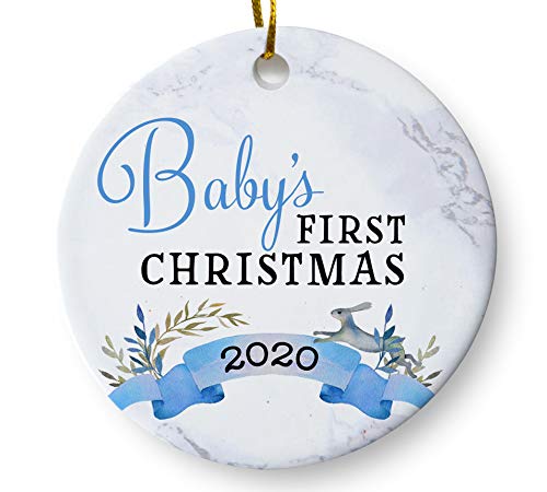 Baby Boy First Christmas Ornament 2020, Newborn Son Gift, Holiday Keepsake for New