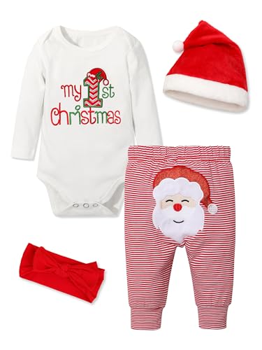 Abbence My First Christmas Baby Girl Boy Outfit,Baby 1ST Christmas Newborn 4PCS Newborn