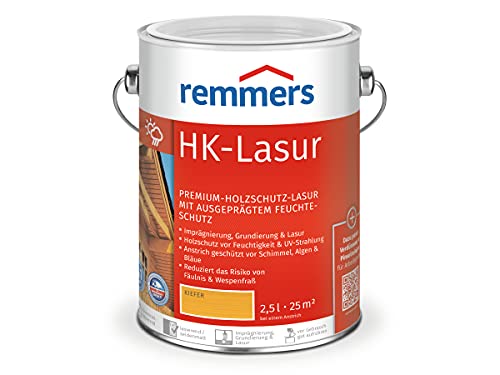 Remmers HK-Lasur 3in1 kiefer, 2,5 Liter, Holzlasur aussen, 3n1: Imprägnierung, Grundierung & Lasur, Holzschutz vor Feuchtigkeit & UV-Strahlung