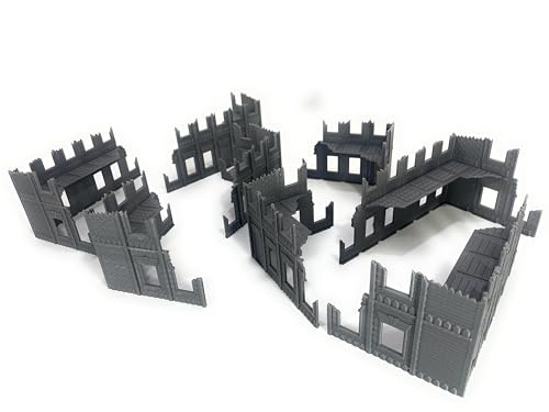 LM3D Escenografía – 8 Edificios en Ruinas, Ideal para Warhammer 40k, Kill Team y Otros Wargames Sci-Fi – 4 Modelos Diferentes – Impreso en 3D