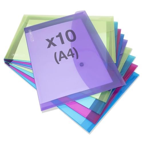 Rapesco 1665 ECO Carpetas Sobre Portafolios con Broche, A4+, Colores Surtidos Transparentes, Paquete de 10