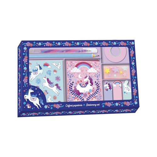 Janod - Coffret Papeterie - Autocollants, 1 Carnet 24 Pages, 3 Blocs de Notes Adhésives,1 Crayon Papier,Masking Tape, 1 Stylo,1 Gomme - Loisirs Créatifs - 6...