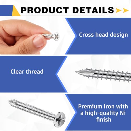 Image of 100 Pack Satin Nickel Wood Screws #9 x 1 1 /2 Inch Silver Extra Long Heavy-Duty Hinge Screws for Doors, Cabinets, Furniture & DIY Projects