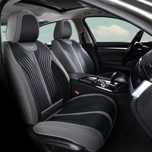 Image of FLORICH Seat Covers for Car Waterproof Seat Cover Full Set Leather Car Seat Cushion Universal Carseat Cover Front and Rear Fit for Most Cars Trucks SUV, Gray&Black