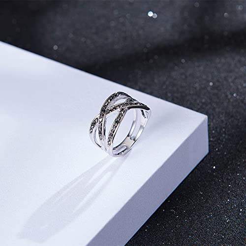 Image of Mytys Vintage Wide Ring Classic Black Marcasite Crystal Rows Statement Silver Chunky Rings