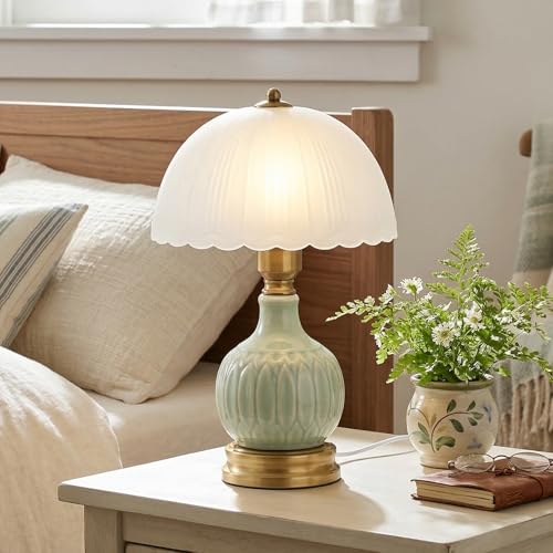 HvKvHvY Moderne lampade vintage da tavolo in ceramica, lampade da comodino retrò tradizionali, classiche lampade cinesi verdi per l'arredamento della casa, soggiorno, camera da letto(03)