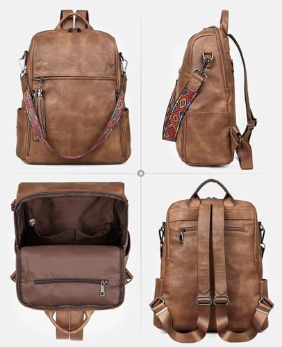 Image of FADEON Leather Backpack Purse for Women Designer Travel Backpack Purses PU Fashion Ladies Shoulder Bag with Tassel