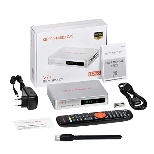 Decoder DVB-T2 HD GT MEDIA V7 TT Full HD 1080p Ricevitore Digitale Terrestre DVB-T2/C Cavo Ricevitore H.265 HEVC 10bit con Antenna WiFi USB / Ethernet, Supporto PVR Registratore Timeshift EPG LCN