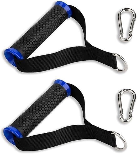 Ultra Heavy Duty Exercise Handles, Cable Handles Gym Equipment Attachment, Double D-Ring Grips, Encrypted Webbing, Red Edge Design Non-Slip Comfort Grips (Blue)-image-39