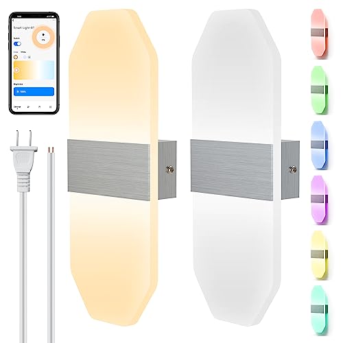 Vellbong Modern Wall Sconces Set Of 2, 12W Dimmable Wall Lights-Rgb+Cct Hardwired Sconces Wall Lighting With App Control, Music Sync, Acrylic Smart Led Wall Lamp For Bedroom Living Room Hallway Indoor #TOP11
