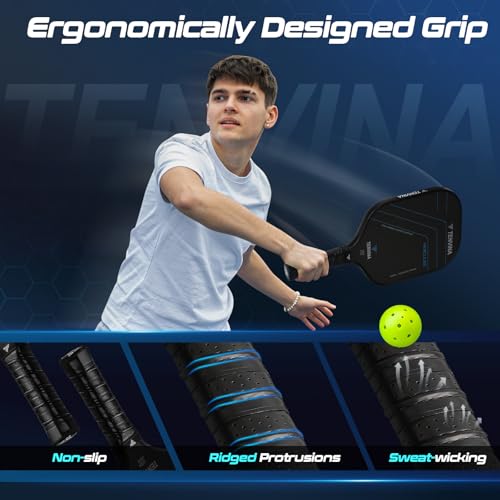 Image of TENVINA Pickleball Paddles, Multi-Layer T700SC Textured Carbon Fiber Pickleball Paddle, Pickle Ball Paddle with Strong Spin & Power Surface, 4-Types of Shapes and Thicknesses, USAPA Approved