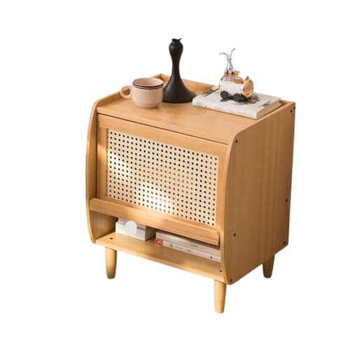 GOOPEEG Nachttisch Minimalistischer Naturstil Bambus Nachttisch Rattan...
