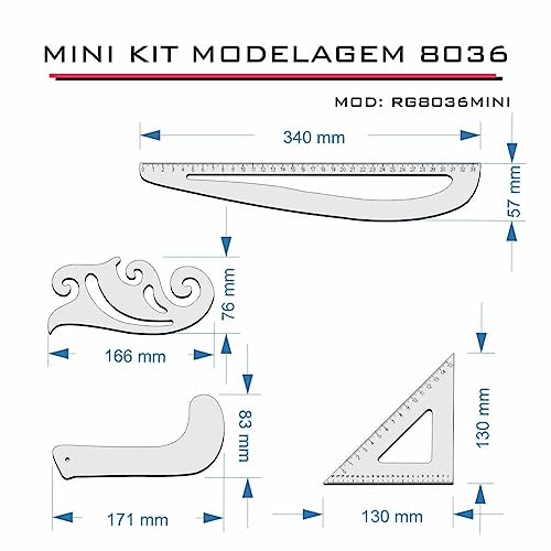 Fenix Kit Réguas Corte Costura Modelagem Alfaiate 8036 MDF MINI