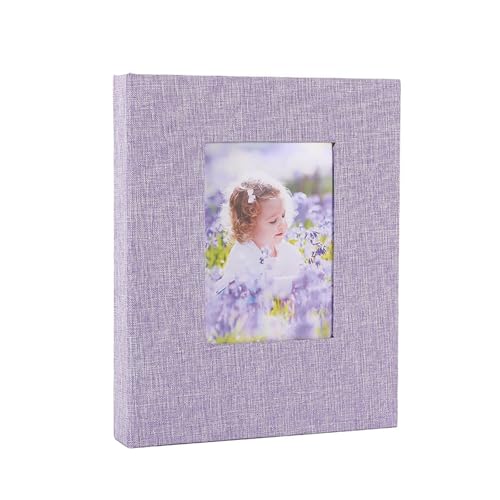 Álbum de fotos de 4 x 6 con capacidad para 144 fotos, cubierta de lino, libro de recuerdos con ventana frontal para bodas, fotos familiares con ventana frontal