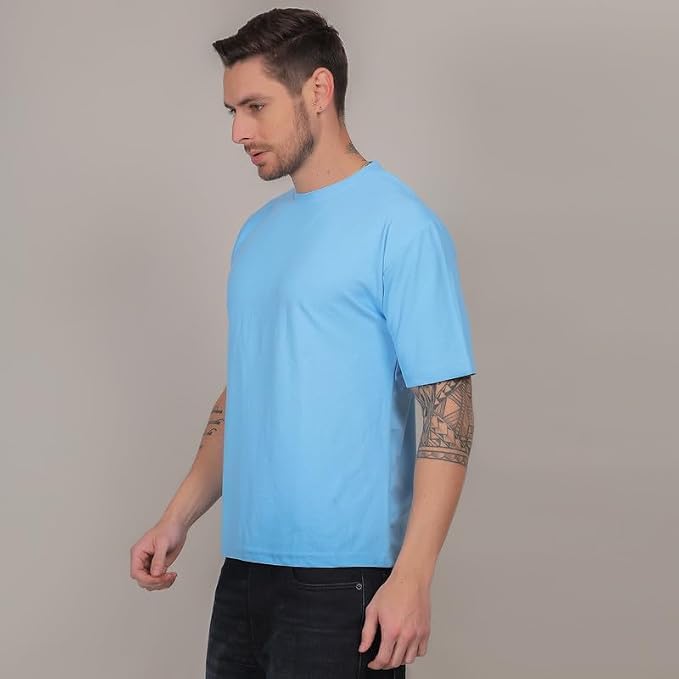 Image of Solid Self Design Oversized Tshirt for Men | Oversize T-Shirts for Men | Men Drop Shoulder Tshirts | Bagy Fit Men Tshirt