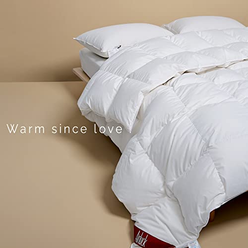 Airluck Feather Down Comforter Queen Size Full Duvet Insert Hotel Fluffy Solid White 90X90 Inches Winter Warmth 60Oz Soft Down Proof Cotton Poly Cover With Corner Tabs #TOP1