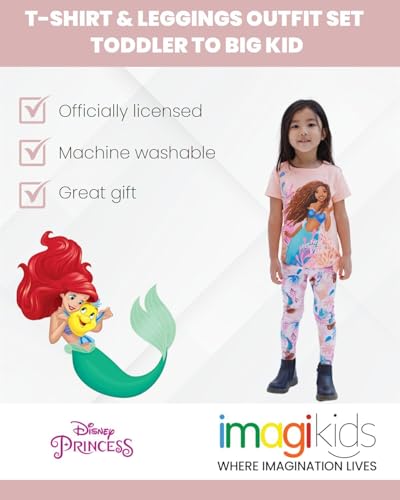 Image of Disney Princess Girls' 2-Piece T-Shirt and Leggings Set Toddler to Big Kid | 2-Piece Coordinated Set, Elastic Waistband Leggings, Breathable Cotton Fabric