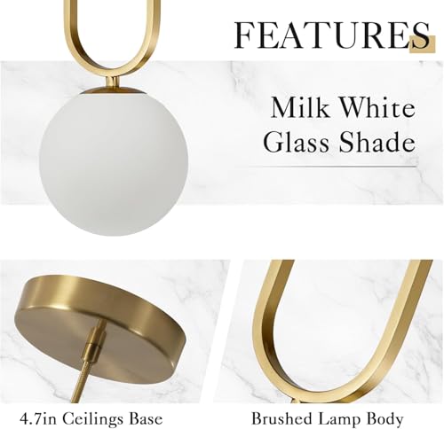 Image of Modern Globe Pendant Lights Mid Century Gold Pendant Lighting Fixture Adjustable Glass Hanging Lamp for Bedroom Living Room Kitchen