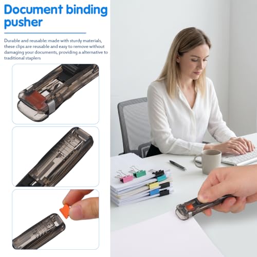 Image of Housoutil Portable Binder Clip Stapler, 2 Pack Mini Push Stapler Handheld, Mini Push Clamp Dispenser with Reusable 50PCS Colorful and 50PCS Silver Clip for Fixing Documents Home School Desk Office