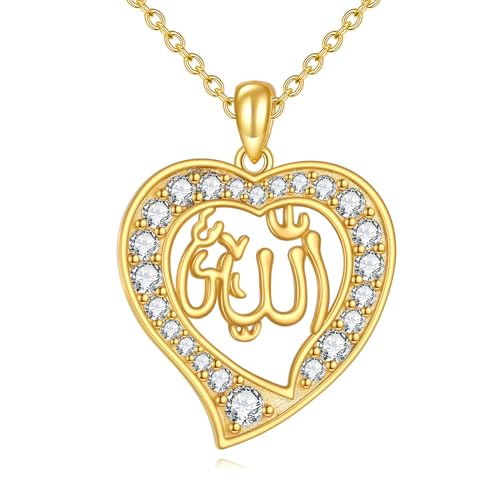 Collier islamique femme argent sterling | Pendentif religieux musulman Allah POPLYKE