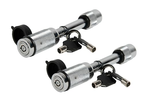 Hi-Gear Universal Dogbone Style Trailer Hitch Lock, 5/8'' Receiver Hitch Pin Lock for Class III & IV Hitch, Comes with 2 Keys & Hitch Cover Truck Trailer, Package of 2