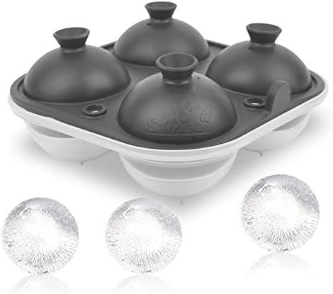 Samuelworld Large Ice Ball Maker with Lid, 4 x 2.5 Inch Ice Balls - Food Grade, Easy To Fill Round Silicone Ice Tray, Perfect Spheres Craft Ice Maker for Whiskey, Cocktails, Gifting - Grey