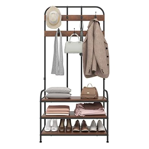 WOLTU Kleiderständer Industrielle Garderobenständer mit Schuhregal und Haken Standregal Aufbewahrung Jackenständer 84x180x36 cm SRY31dc Cover