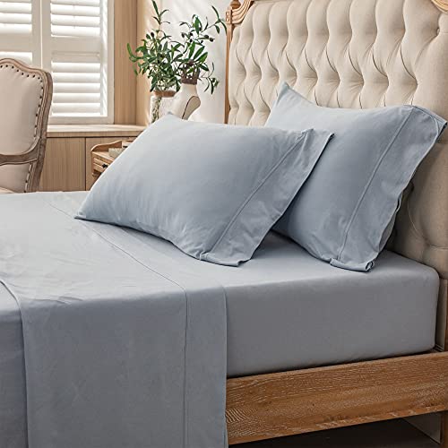 PURE ERA Jersey Knit 4pc Bed Sheet Set 100% T-Shirt Heather Cotton Super Soft Comfy Breathable Fits Mattress Up to 20" Extra Deep Pocket (Solid Light Blue, King)